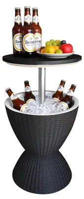 Obrázek produktu pro Relaxdays odkládací stolek s chladicí funkcí, 30 l, Cool Bar, VxØ: 57x48,5 cm, výškově nastavitelný, ratan, barový stolek, černý