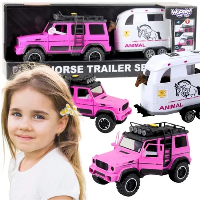 Produktbild von WOOPIE Set Rosa Geländewagen mit Anhänger und Pferdefigur