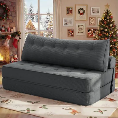 Produktbild von HOMMPA Faltbares Schlafsofa umwandelbarer 3-in-1 Sofa Bett Grau 160x150x18cm, Sofa Schlafsessel mit Kissen Sitzsack-Sofa Stuhl Komfortable Bodensofa