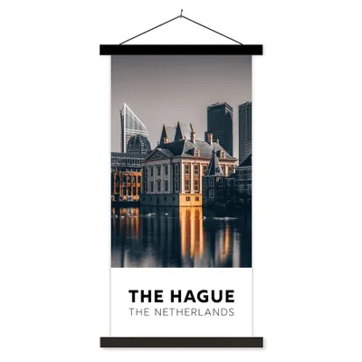Produktbild von MuchoWow® Textilposter Den Haag - Niederlande - Architektur - Wasser 90x180 cm mit schwarzem Rahmen - Dekoration Wohnzimmer