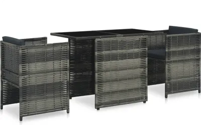 Immagine prodotto di set bistrot da 3 pezzi con cuscini in poly rattan grigio