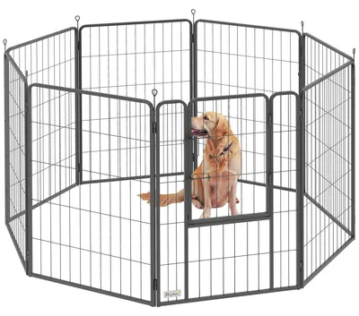 Produktbild von PawHut Welpenlaufstall 8-eckig Welpenauslauf mit 8 Gitterplatten Tür Erdspießen