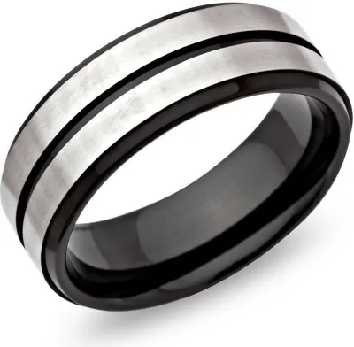 Produktbild von Schwarzer Edelstahlring mit Glanzrille Herren von Unique R9105