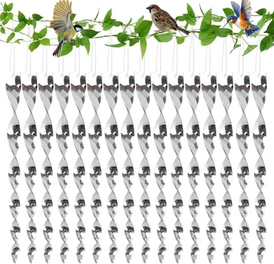 Imagen del producto de Dispositivos para ahuyentar aves con espiral reflectante, 16 unidades, color plateado, para balcones y jardines
