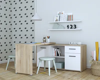 Produktbild von Schreibtisch >ALIKLIA< in Sonoma Eiche, Weiss  - 144x74,1x50cm (BxHxT)