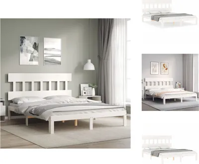 Zdjęcie produktu dla vidaXL Łóżko z litego drewna z zagłówkiem białe 160x200 cm - Łóżka i ramy łóżek
