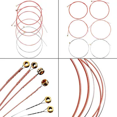 Imagen del producto de Juego de 3 cuerdas para guitarra acústica, fabricadas con acero inoxidable, núcleo de alambre y revestimiento de aleación de cobre, 6 unidades por juego (.007–.047)