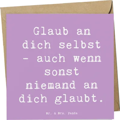 Produktbild von Mr. & Mrs. Panda Glückwunschkarte Spruch Glaube an dich selbst - Lavendeltraum - Geschenk, Glaub, Klappkarte, anlasskarte, doppelkarte, faltkarte, Mut, Erfüllung, Gefühl