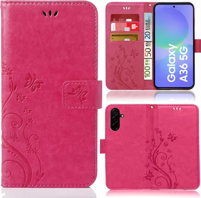Produktbild von Handytasche für Samsung Galaxy A36 5G Schutz Hülle Handyhülle mit Blumenmuster Klapp Hülle mit Standfunktion und Kartenfächer Farbe: Pink
