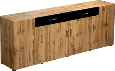 Produktbild von Merax Sideboard Holz Kommode mit 2 Schubladen und 4 Türen, Anrichte Eiche