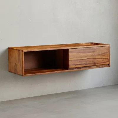 Produktbild von Lowboard Hängend Sheesham Massivholz 108x25x34 cm TV-Schrank Braun, Design Fernsehtisch mit Stauraum, Fernsehschrank Wand Modern, TV-Kommode Fernsehkommode zum Aufhängen