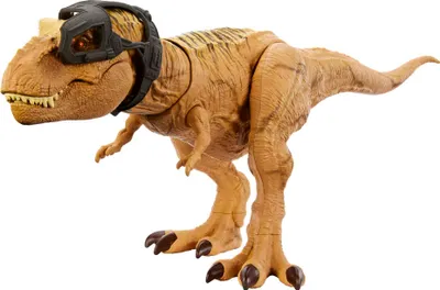 Produktbild von Jurassic World T-Rex Dinosaurier Spielfigur, Neu, Kunststoff, Braun, ca. 49x20x17 cm, mit Sound, Kaubewegung & abnehmbarer Tracking-Ausrüstung, Wüsten-Biomodell, AR-Erlebnis (App-kompatibel), inkl. 3x LR44