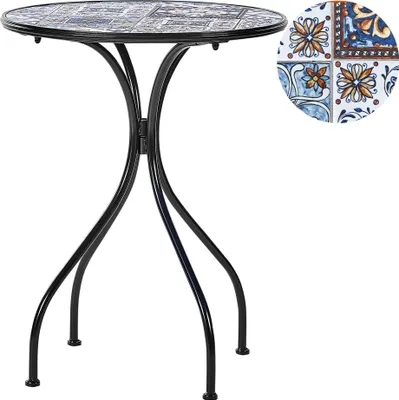 Produktbild von BELIANI Gartentisch Schwarz u. Blau aus Metall Mosaik Muster ø 60 cm Rund Kaffeetisch Couchtisch Outdoor Terrassenmöbel Gartenmöbel Balkonmöbel