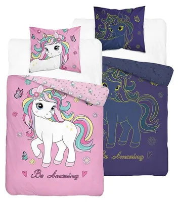 Produktbild von Bettwäsche, Baumwollbettwäsche für Kinder, im Dunkeln leuchtend 140x200 5983a Einhorn