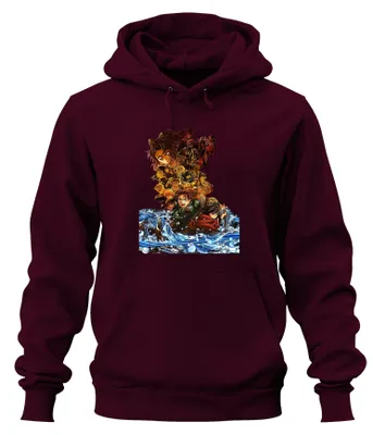 Immagine prodotto di Kimetsu no Yaiba Demon Slayer Tanjiro Nezuko Zenitsu Inosuke Felpa con cappuccio unisex, bordeaux, XXL