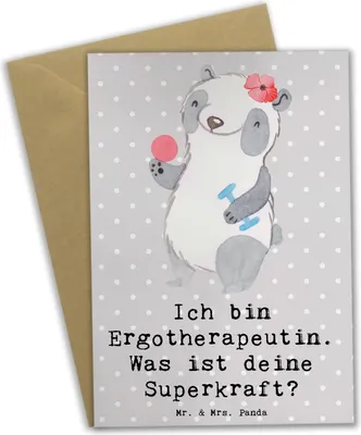 Produktbild von Mr. & Mrs. Panda Grußkarte Super Ergotherapeutin - Grau Pastell - Geschenk, Superkraft, hochzeitskarten, Berufspassion, personalisierte Geschenke, osterkarten, Grußkarten