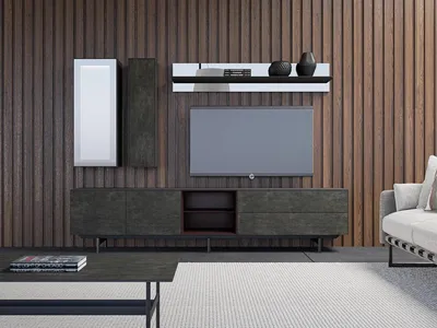 Produktbild von Wohnwand Modern TV-Ständer Hänge Vitrine Luxus Wandregal Wohnzimmermöbel