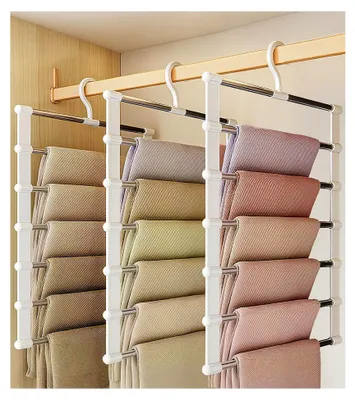 Produktbild von Hosenbügel 3er Set, Faltbare und Platzsparende Kleiderbügel für Hosen, Jeans, Röcke, Schals, Handtücher, Bettlaken, Krawatten und Gürtel