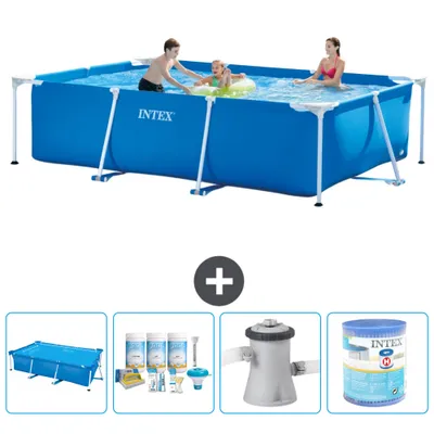 Immagine prodotto di Piscina Intex con struttura rettangolare - 300 x 200 x 75 cm - Blu - include tenda da sole - pacchetto manutenzione - pompa filtro per piscina - filtro
