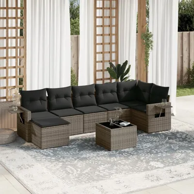 Produktbild von 8-tlg. Garten-Sofagarnitur - mit Kissen Grau Poly Rattan - Gartenmöbelset 3220489