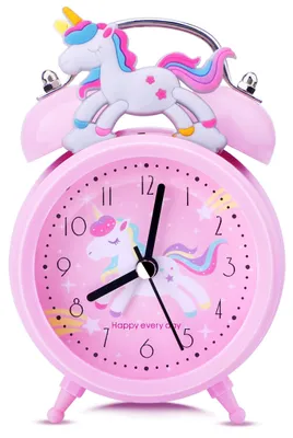 Einhorn-Wecker rosa, leise, mit Nachtlicht, Doppelglocke, Kinderzimmer