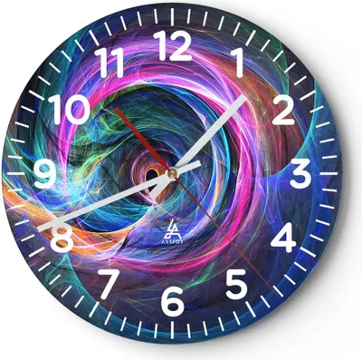 Produktbild von Wanduhr - Rund - Glasuhr - Abstraktion modern - 30x30cm - Schleichendes Uhrwerk - Lautlos - zum Aufhängen bereit - Dekoration Modern - Wanddekoration aus Glas - C4AR30x30-3987