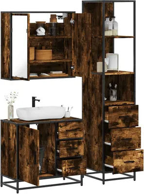 Produktbild von Möbel 3-tlg. Badmöbel-Set Räuchereiche Holzwerkstoff - Badezimmer 3301137