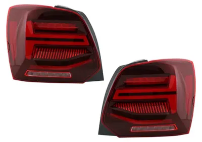 Productafbeelding van LED achterlichten voor VW Polo 6R 6C, modeljaren 2011-2017, met dynamische knipperlichten en een "Vento"-look.