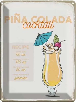 Produktbild von vianmo Blechschild 40x30 cm Pina Colada Cocktail Recipe Essen Trinken