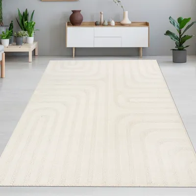Produktbild von Wohnzimmerteppich mit Linienmuster und schimmerndem Design in Creme Größe - 160 x 220 cm