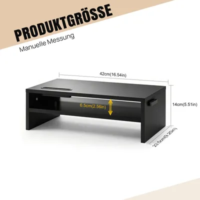 Image de Support pour écran - Plateau de bureau à deux niveaux - Capacité de charge : 30 kg - Avec support pour téléphone portable - Antidérapant pour ordinateur portable et écran - Rangement - Noir