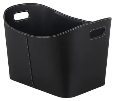 Image de relaxdays Corbeille à bois en similicuir XL 27,0 l noire 55,0 x 42,5 x 35,5 cm
