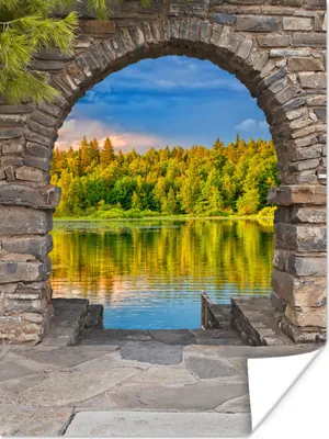 Produktbild von MuchoWow® Poster Bäume - Wald - Wasser - Aussicht 90x120 cm - Wohnzimmer