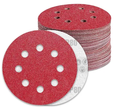 Zdjęcie produktu dla Tarcze szlifierskie 125 mm, z rzepem, o gradacji 80, z 8 otworami, przeznaczone do szlifierki oscylacyjnej, 90 sztuk