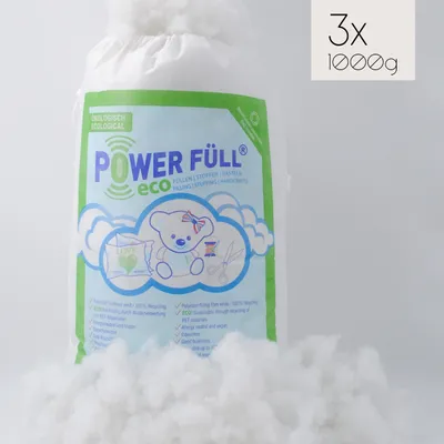 Produktbild von Power Füll® eco weiß | 3kg 3x 1kg Nachhaltige Füllwatte | Spielzeugnorm  | Waschbar bis 40°C | Bastelwatte | Kissenfüllung | Stopfmaterial