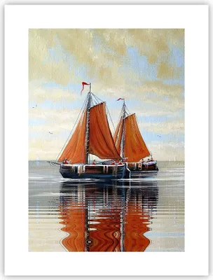 Produktbild von Poster - Poster ohne Rahmen - Segelschiffe Öl Orange - 30x40 cm - Wand Bild - Wanddeko - Wandbilder - Kunstposter - Wandposter - Bilder - Kunstdruck - Wanddekoration - Wandbild - P2XPA30x40-4404