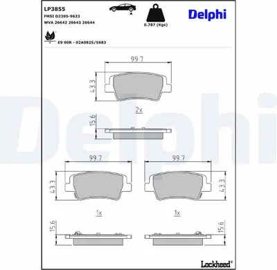 Produktbild von DELPHI Bremsbeläge Satz Hinten Bremsklötze für HYUNDAI ELANTRA Stufenheck LP3855