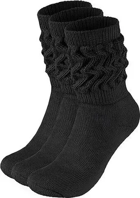 Produktbild von BRUBAKER 3x Slouch Socken - Damen Schoppersocken für Sport und Freizeit -Sportsocken - Scrunch Knit Baumwollsocken, Schwarz, 35-38