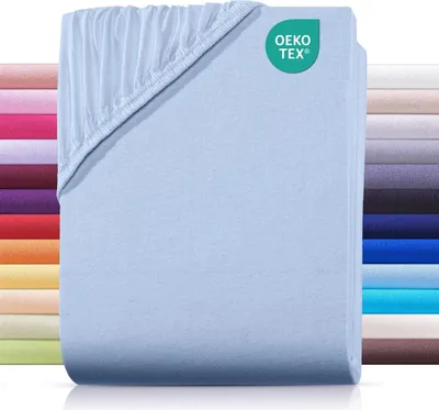 Produktbild von Jersey Spannbettlaken 200x200 cm aus 100% Baumwolle, Bettlaken Hellblau Uni