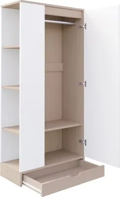 Produktbild von Kleiderschrank 70x40x170 cm Eintuerig Mit Einlegeboeden Und Schubladen Naturholzfarbe Holzfarbe Wohnzimmerschrank Garderobenstaender