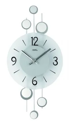 Image de AMS 9388 Horloge murale à quartz analogique argentée moderne avec verre et métal