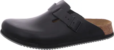 A single black Birkenstock Boston SL Pantolette shoe is shown against a white background.