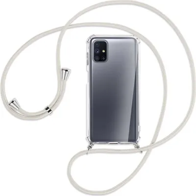 Produktbild von Handykette Backcover-Schutzhülle mit Band (Metall silberfarben) für Samsung Galaxy M51 - broken white