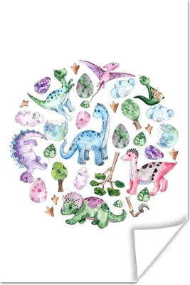 Produktbild von MuchoWow® Poster Dinosaurier - Muster - Kinderzimmer - Mädchen - Kinder - Rosa - Kind 40x60 cm - Plakate für die Wand - Poster Babyzimmer