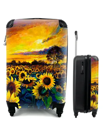 Produktbild von MuchoWow® Koffer Handgepäck Trolley Rollkoffer Kleine Reisekoffer mit 4 Rollen - Gemälde - Ölfarbe - Blumen - Sonnenblume - Cabin Size < 55x40x23 cm & 55x40x20 cm - Fotokoffer - Kabinenkoffer - Boardgepäck - Reise-Box - Reisekoffer - Reisegepäck - Koffer mit Bild - Trolley für Kinder