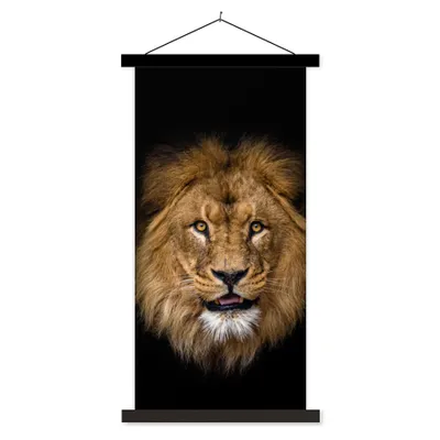 Produktbild von MuchoWow® Textilposter Löwe - Porträt - Schwarz - Tiere 60x120 cm mit schwarzem Rahmen - Magnete