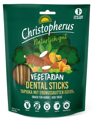Produktbild von Christopherus Vegetarische Dental Sticks für Hunde, Erdnussbutter, 250 g