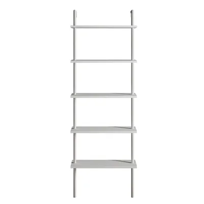 A white ladder shelf against a white background.