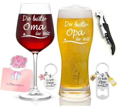 Obrázek produktu pro Sklenice na víno Sada sklenic na pivo Babička Dědeček Dárky Den matek Den otců Svatba