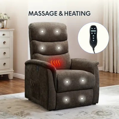 Produktbild von FLEXISPOT XL3 Pro Elektrischer Massagesessel mit Heizfunktion, Aufstehhilfe, USB-Anschluss, Fernbedienung und Seitentasche für Senioren (Braun)